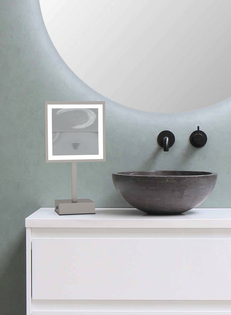 713 - Rechargeable Single-Sided LED Square Freestanding Mirror - THE BRIE