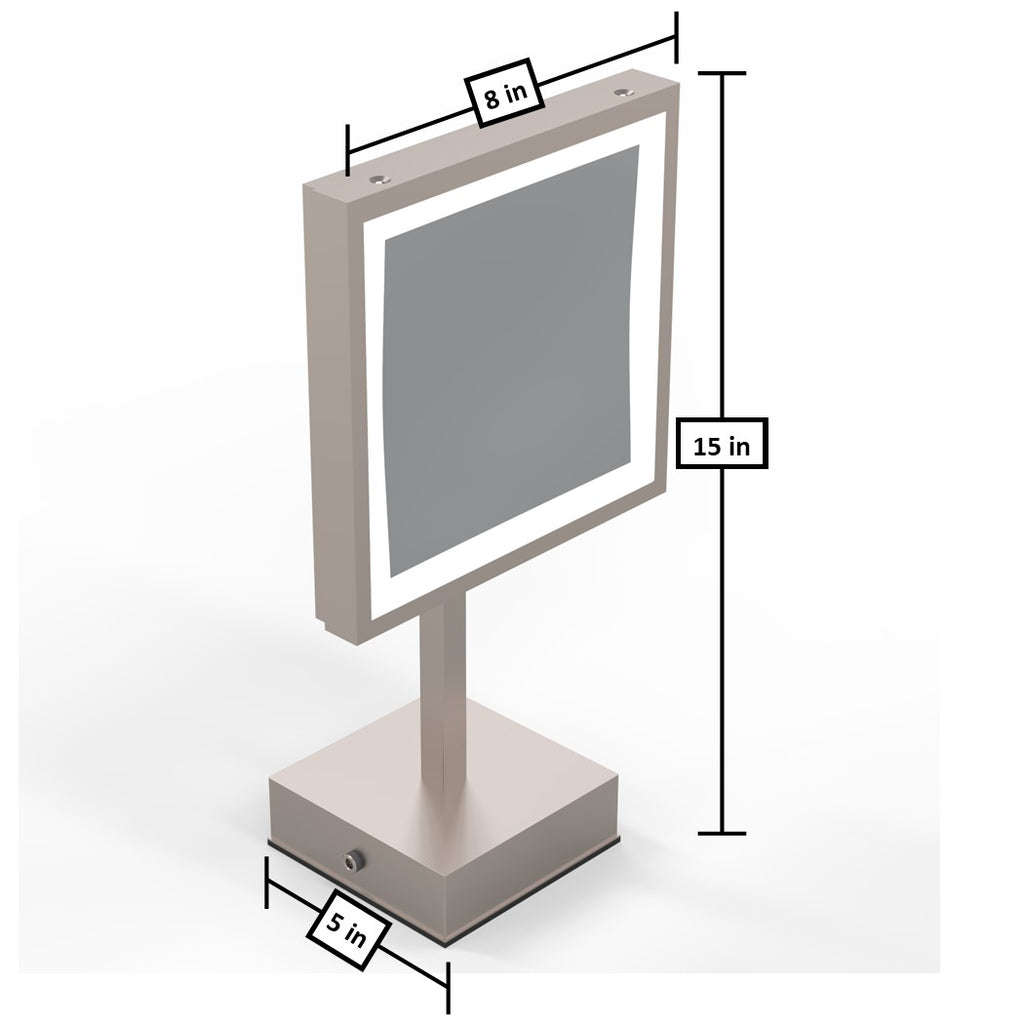 713 - Rechargeable Single-Sided LED Square Freestanding Mirror - THE BRIE